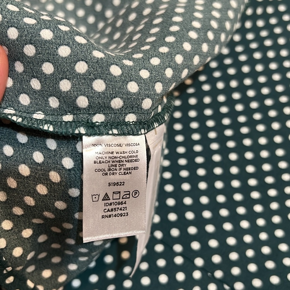 LOFT long sleeves polka dots green wrap dress - Picture 11 of 12